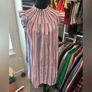 Striped Multicolor Dress with Ruffled Sleeves